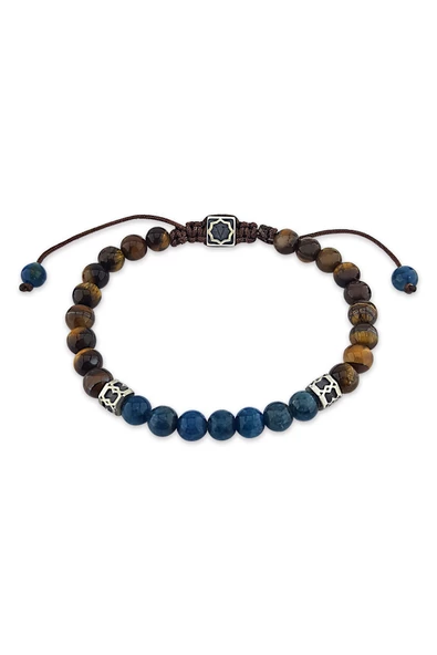 Apatit ve Kaplan Gözü Taşlı Gümüş Erkek Bileklik ürün görseli