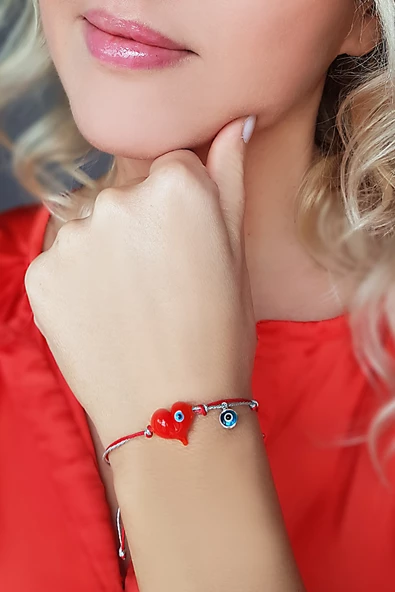 El Yapımı Murano Camı Nazarlı Kalp Bileklik ürün görseli