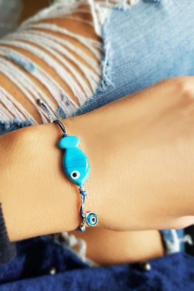 El Yapımı Murano Camı Nazarlı Balık Bileklik ürün görseli