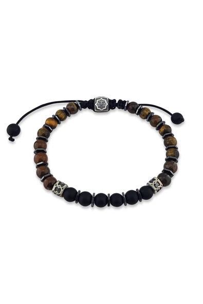 Oniks ve Kaplan Gözü Taşlı Gümüş Erkek Bileklik ürün görseli