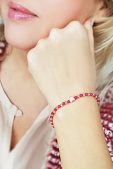 Mercan ve Hematit Taşlı Gümüş Bilekik ürün görseli