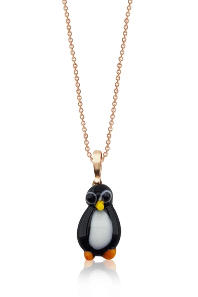 El Yapımı Murano Camı Penguen Gümüş Kolye ürün görseli