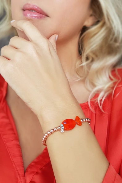 El Yapımı Murano Camı Kırmızı Balık Bileklik ürün görseli