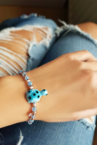 Murano Camı Mavi Kaplumbağa Bileklik ürün görseli
