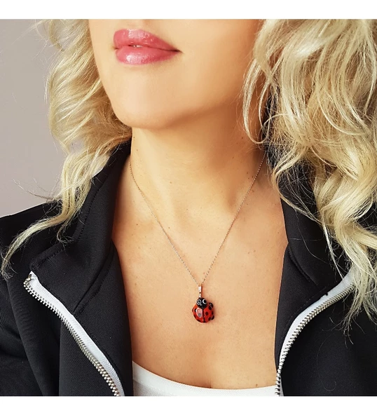 Vaoov El Yapımı Murano Camı Uğur Böceği Gümüş Kolye ürün görseli