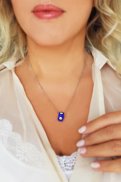 925 Ayar Gümüş Küp Nazar Kolye ürün görseli