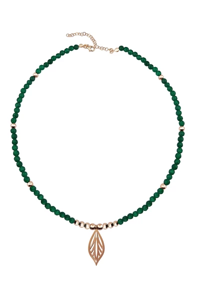 925 Ayar Gümüş Hematit ve Jade Taşlı Yaprak Kolye ürün görseli