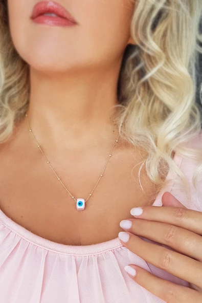 925 Ayar Gümüş Küp Nazar Kolye ürün görseli