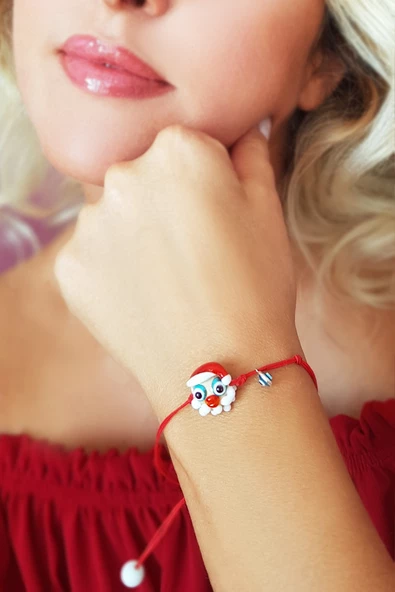 El Yapımı Cam Noel Baba Gümüş Bileklik ürün görseli 1