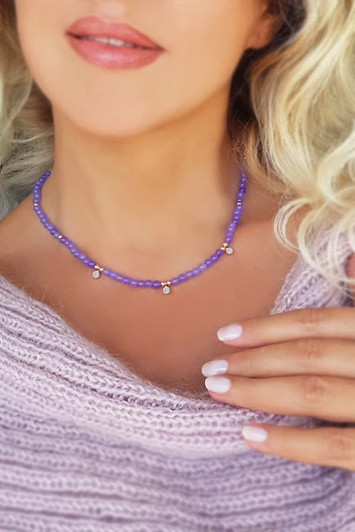 925 Ayar Gümüş Lila Rengi Kolye ürün görseli