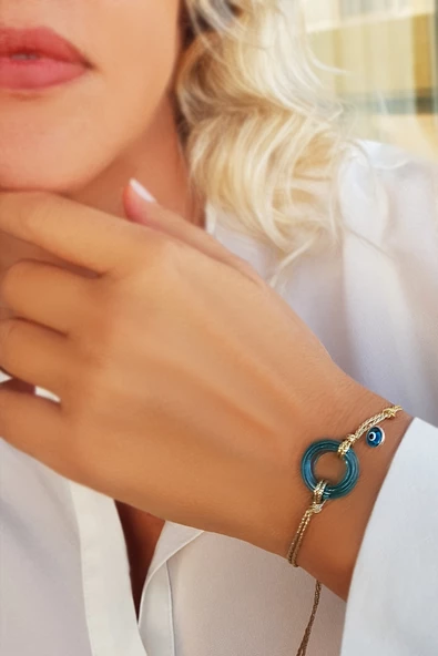 El Yapımı Cam Gümüş Nazarlı Bileklik ürün görseli