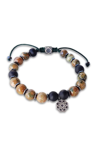 Riyolit ve Oniks Taşlı Gümüş Erkek Bileklik ürün görseli