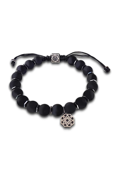 Mat Oniks ve Hematit Taşlı Gümüş Erkek Bileklik ürün görseli