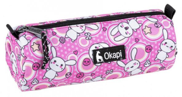 Okapi Pembe Tavşan Silindir Şekilli Çocuk/Genç Kalem Çantası/Kalemlik