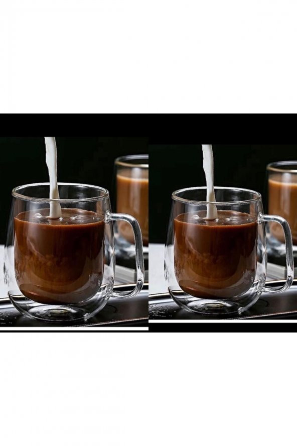 Safestore 280  ml Çift Çidarlı Cam Kahve Çay Latte Cappuccino Bardağı
