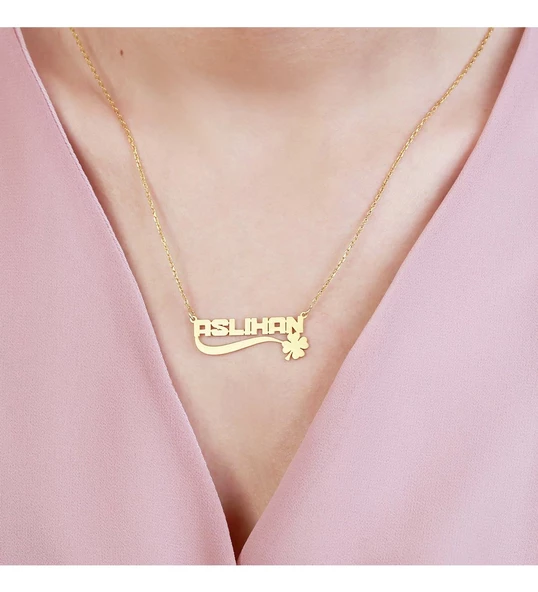 925 Ayar Kadın Gümüş Yoncalı İsimli Kolye ürün görseli