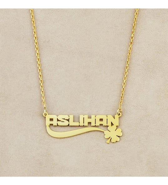 925 Ayar Kadın Gümüş Yoncalı İsimli Kolye - Resim 2