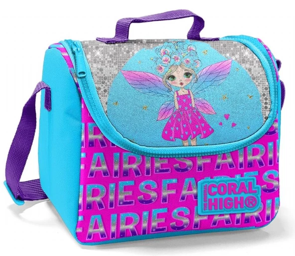 Coral High Mavi Kız Peri Baskılı Simli ve Parlak Okul Çantası ve Beslenme Seti - 3