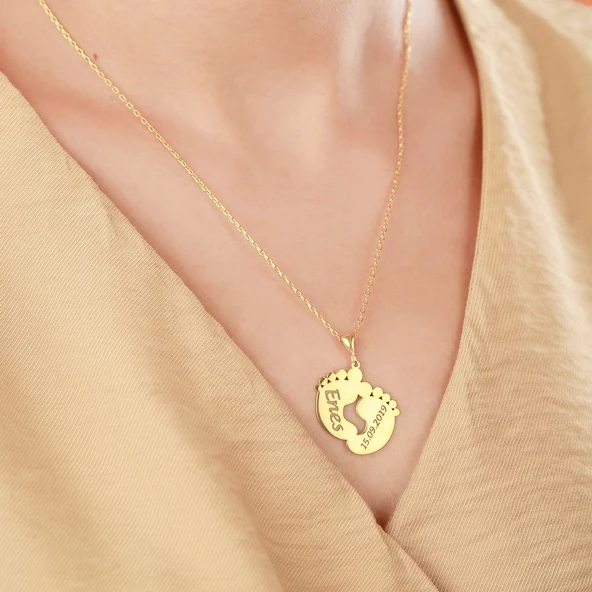 Vaoov 925 Ayar Gümüş Kişiye Özel İsimli Ayak İzi Kolye ürün görseli