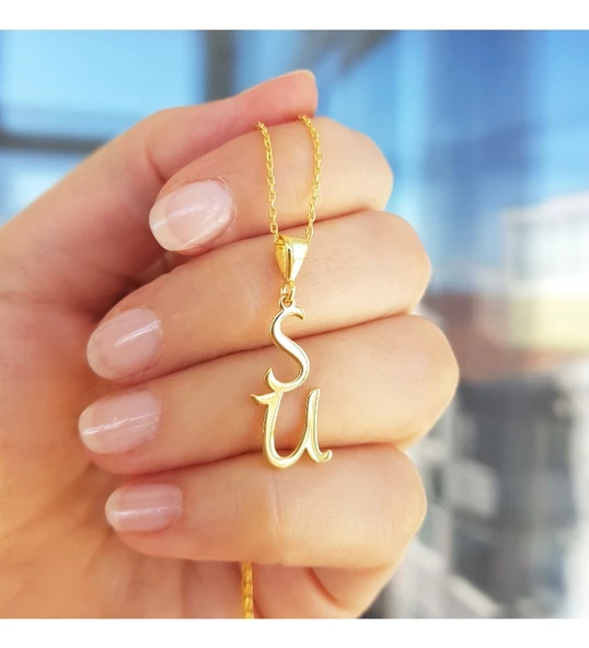 Vaoov 925 Ayar Gümüş Kişiye Özel Asimetrik Harfli İsim Kolye - Resim 3