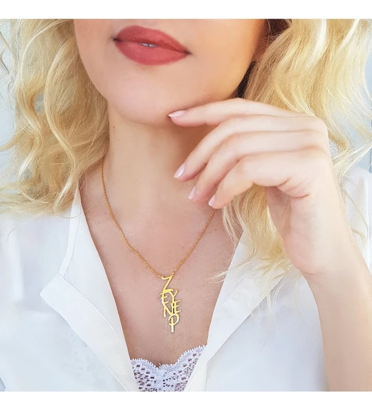 Vaoov 925 Ayar Gümüş Kişiye Özel Asimetrik Harfli İsim Kolye - Resim 2