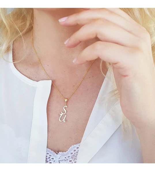 Vaoov 925 Ayar Gümüş Kişiye Özel Asimetrik Harfli İsim Kolye - Resim 4