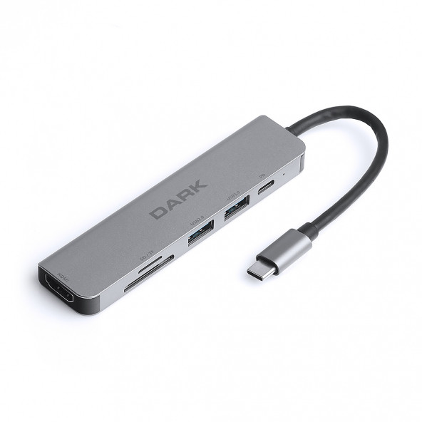 Dark USB 3.1 Type-C 6 in 1 HDMI / TF SD Kart Okuyucu / USB 3.0 & USB 2.0 / USB-C PD Dönüştürücü Çevirici HUB (DK-AC-U31X38)