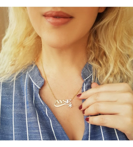 Vaoov 925 Ayar Gümüş İsimli Kar Tanesi Kolye - Resim 2