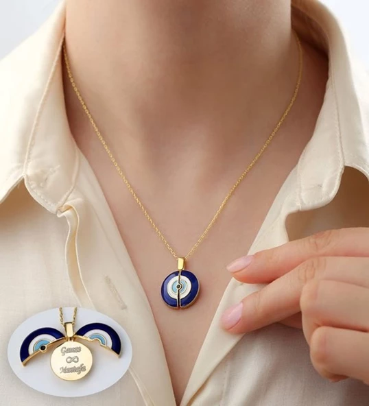 Vaoov 925 Ayar Gümüş Mineli Nazar Açılan İsim Kolye - Resim 3