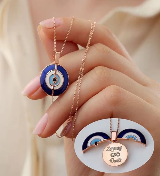 Vaoov 925 Ayar Gümüş Mineli Nazar Açılan İsim Kolye - Resim 4