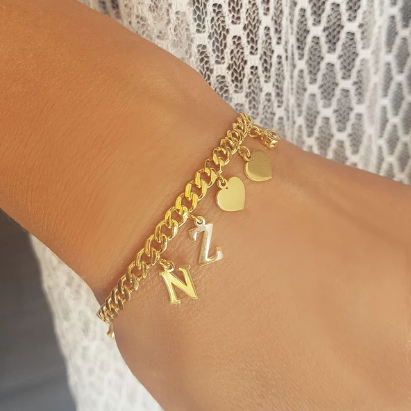 Vaoov 925 Ayar Gümüş Harfli Kalp Kelepçe Bilezik - Resim 2