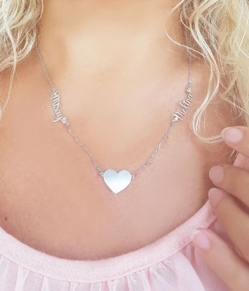 Vaoov 925 Ayar Gümüş İki İsimli Kalp Kolye ürün görseli