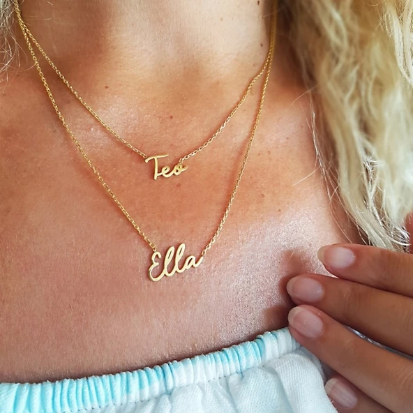 Vaoov 925 Ayar Gümüş İki İsimli El Yazısı Kolye - Resim 3