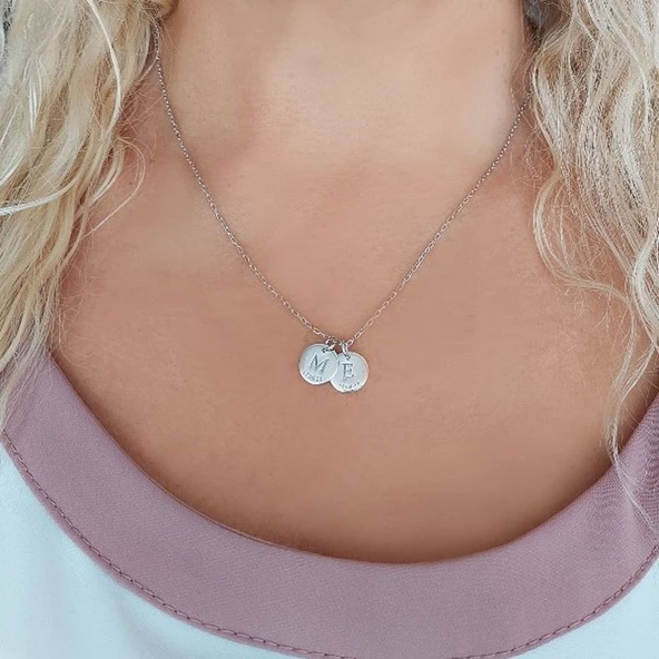 Vaoov 925 Ayar Gümüş Çift Plaka Harf ve Tarih Kolye - Resim 3