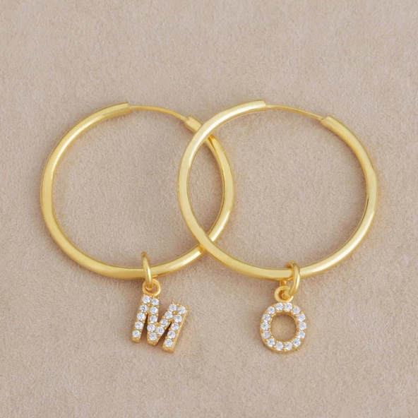 Vaoov 925 Ayar Gümüş Harfli Halka Küpe - Resim 4