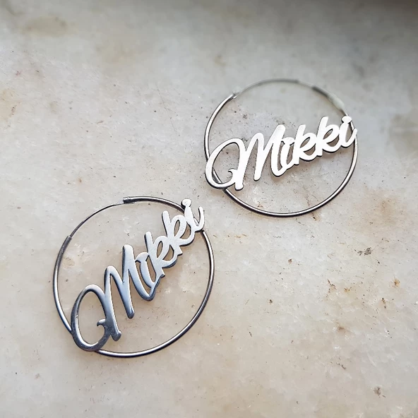 Vaoov 925 Ayar Gümüş Kişiye Özel İsimli Büyük Halka Küpe - 6