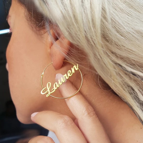 Vaoov 925 Ayar Gümüş Kişiye Özel İsimli Büyük Halka Küpe - 3