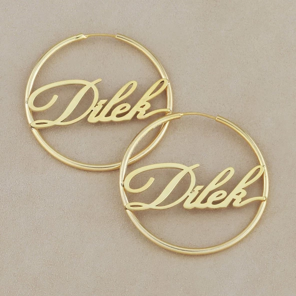 Vaoov 925 Ayar Gümüş Kişiye Özel İsimli Büyük Halka Küpe - 4