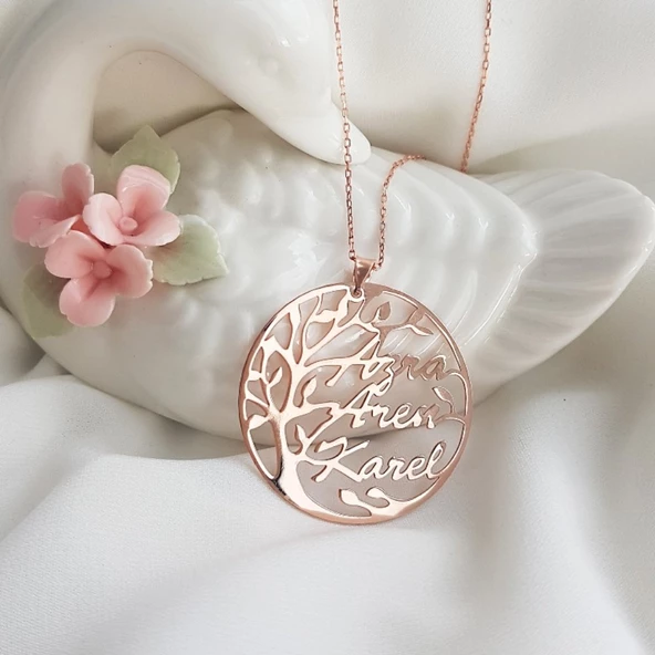 Vaoov 925 Ayar Gümüş Kişiye Özel İsimli Hayat Ağacı Kolye - Resim 4