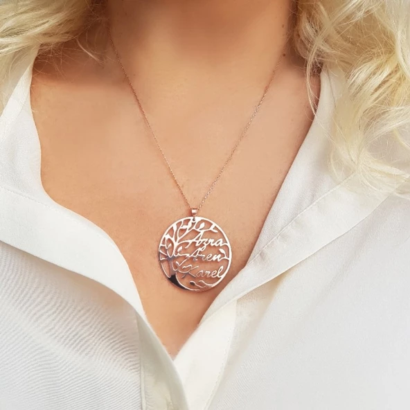 Vaoov 925 Ayar Gümüş Kişiye Özel İsimli Hayat Ağacı Kolye - Resim 2