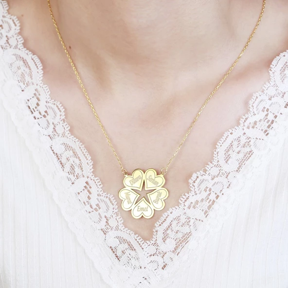 Vaoov 925 Ayar Gümüş Kişiye Özel Beş Yapraklı Plaka Kolye ürün görseli