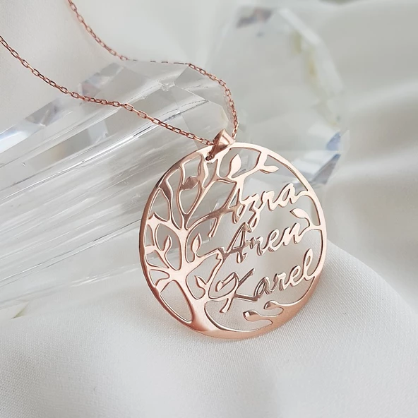 Vaoov 925 Ayar Gümüş Kişiye Özel İsimli Hayat Ağacı Kolye ürün görseli