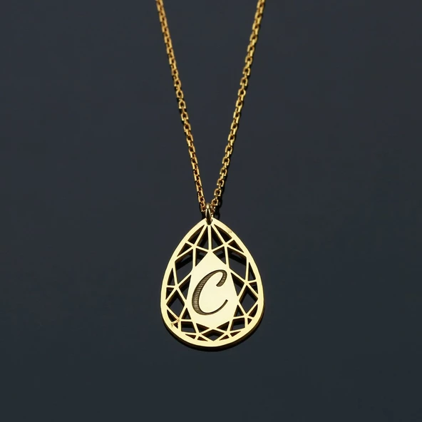 Gümüş VAOOV Lazer Kesimli Harf Kolye - Resim 2