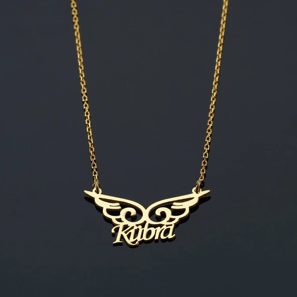 Vaoov 925 Ayar Gümüş Üzeri Altın Kapama Kişiye Özel İsimli Kanat - Resim 2