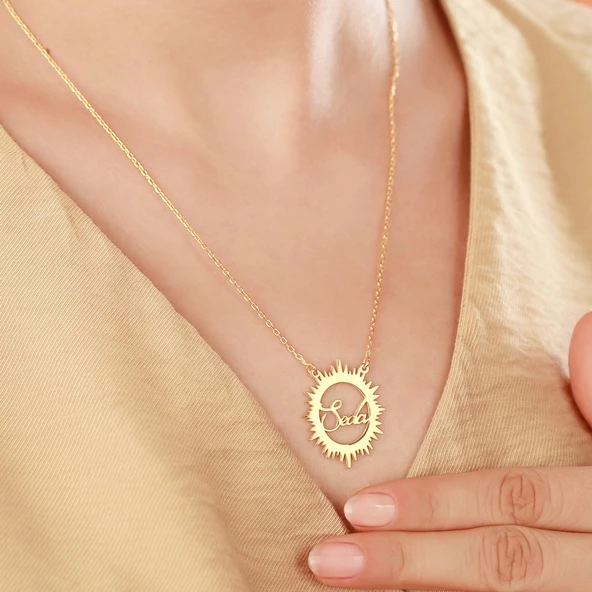 Vaoov 925 Ayar Gümüş Kişiye Özel İsimli Güneş Kolye ürün görseli