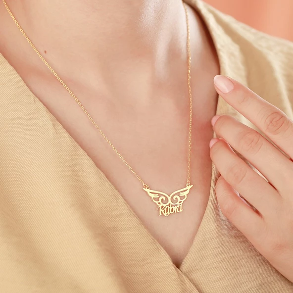 Vaoov 925 Ayar Gümüş Üzeri Altın Kapama Kişiye Özel İsimli Kanat ürün görseli 1