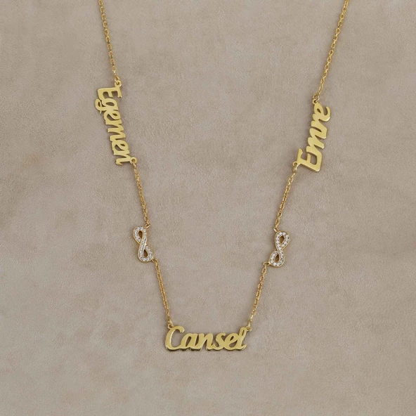 Vaoov 925 Ayar Gümüş Kişiye Özel Çift Sonsuzluk Üç İsim Kolye - Resim 2