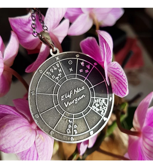 Vaoov 925 Ayar Gümüş Doğum Haritası Astroloji Kolye - 2