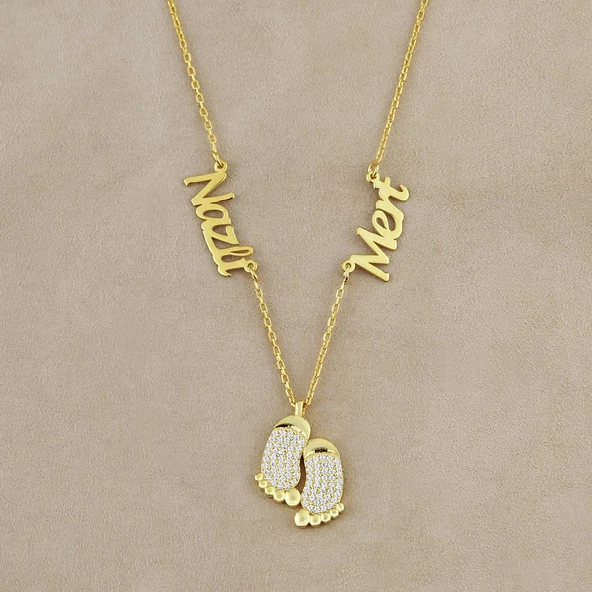 Vaoov 925 Ayar Gümüş Kişiye Özel İsimli Ayak İzi Kolye - Resim 2