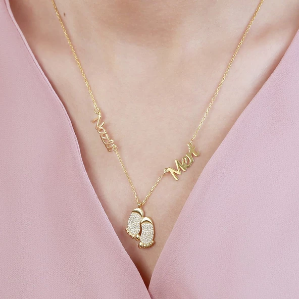 Vaoov 925 Ayar Gümüş Kişiye Özel İsimli Ayak İzi Kolye ürün görseli